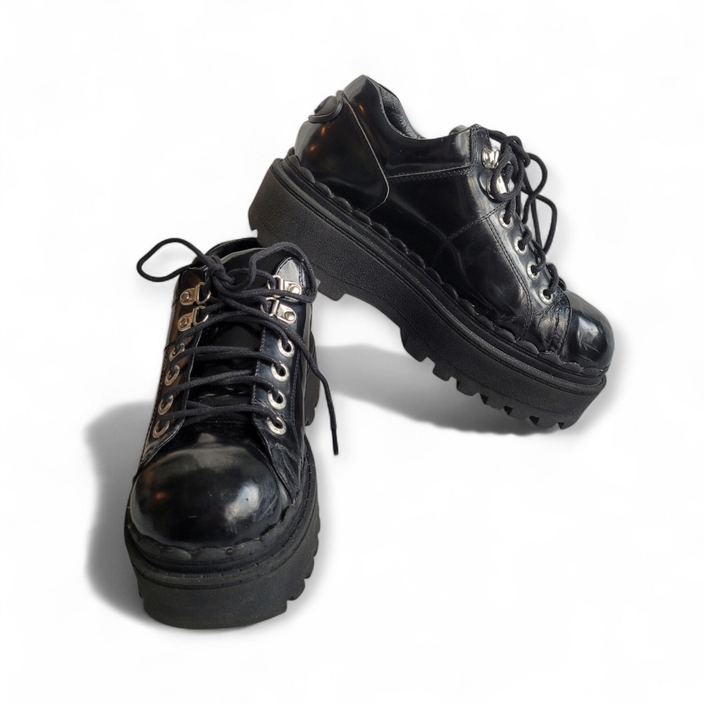 UNIF SEEK Chunky Low Top Platform Shoes Black Patent Goth Punk Y2K Size 7